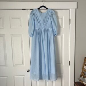 Light Blue Puff Sleeve Midi Dress
